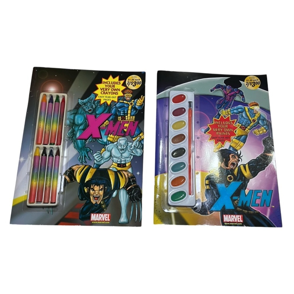 New 2003 Marvel 2 book X-Men Art Set with Crayons and Paints